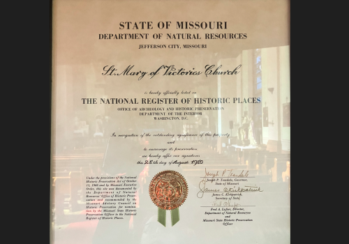 Certificate dedicating the building under the national register for historic places
